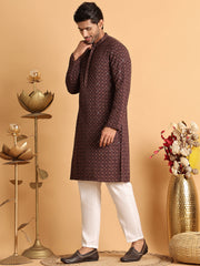 Embroidered & Sequins Straight Kurta Set For Men ( JOKP P 5117Coffee ) [FF] [O-19]