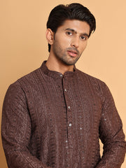 Embroidered Straight Kurta Set For Men ( JOKP P 5118Coffee ) [FF] [P-19]