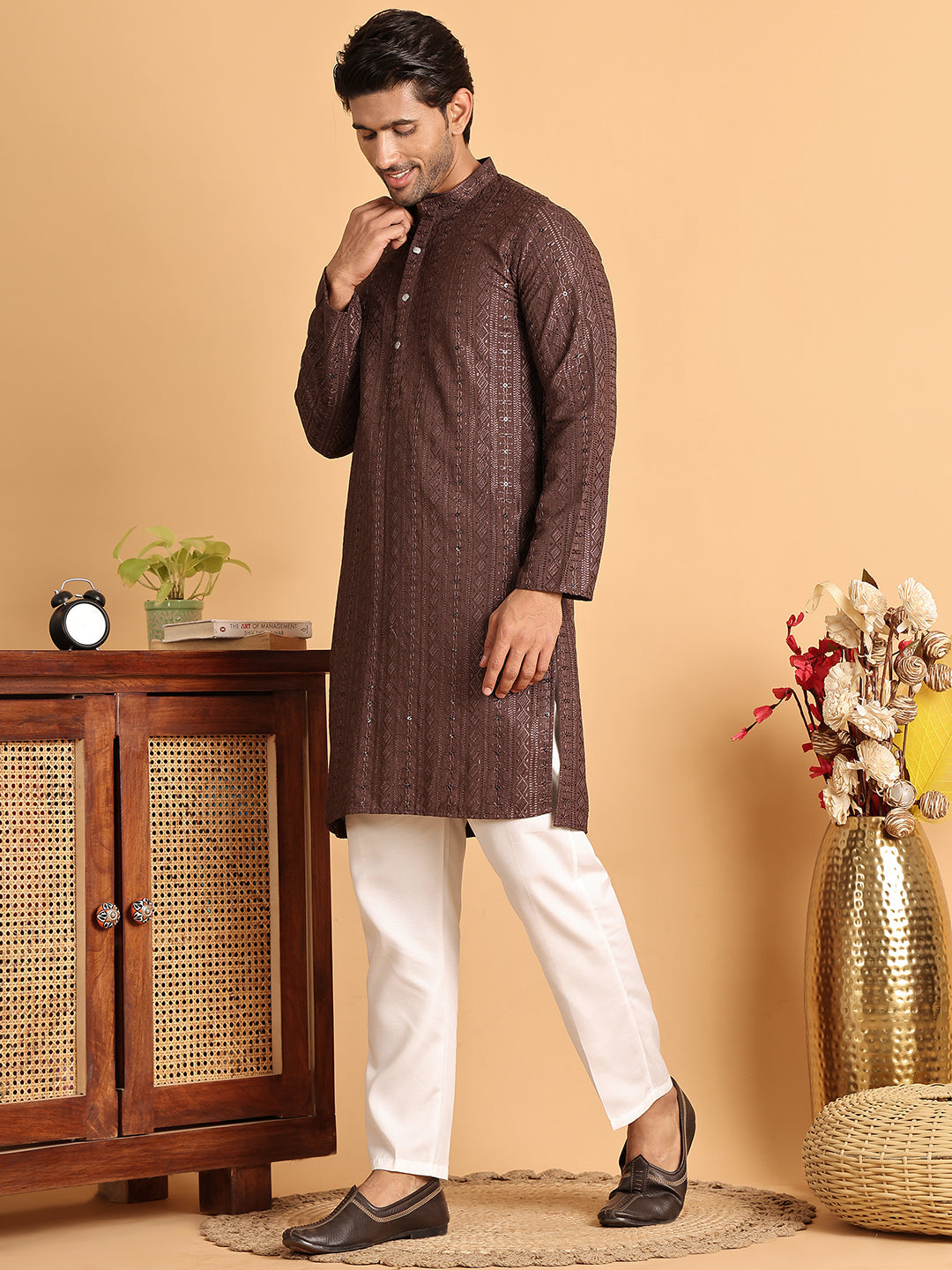 DesiQlo Men Embroidered Kurta Pyjama Set - Multicolor - JOKP_P_5118Cof