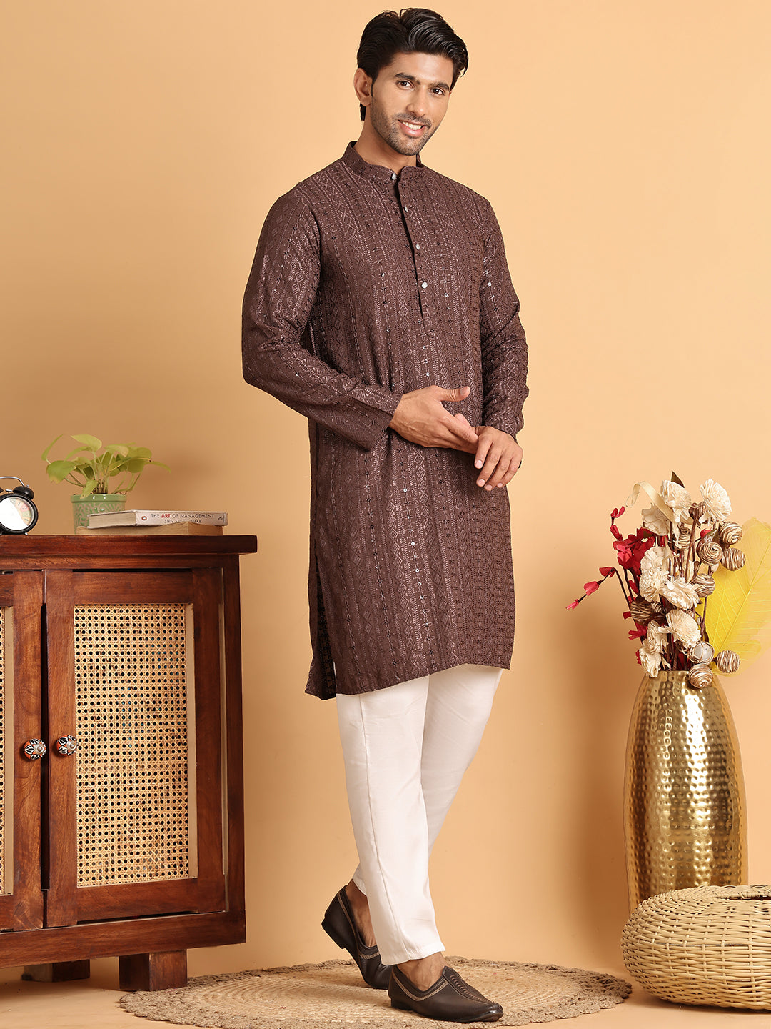 DesiQlo Men Embroidered Kurta Pyjama Set - Multicolor - JOKP_P_5118Cof
