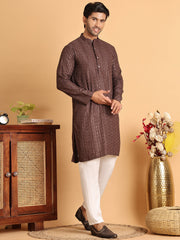 Embroidered Straight Kurta Set For Men ( JOKP P 5118Coffee ) [FF] [P-19]