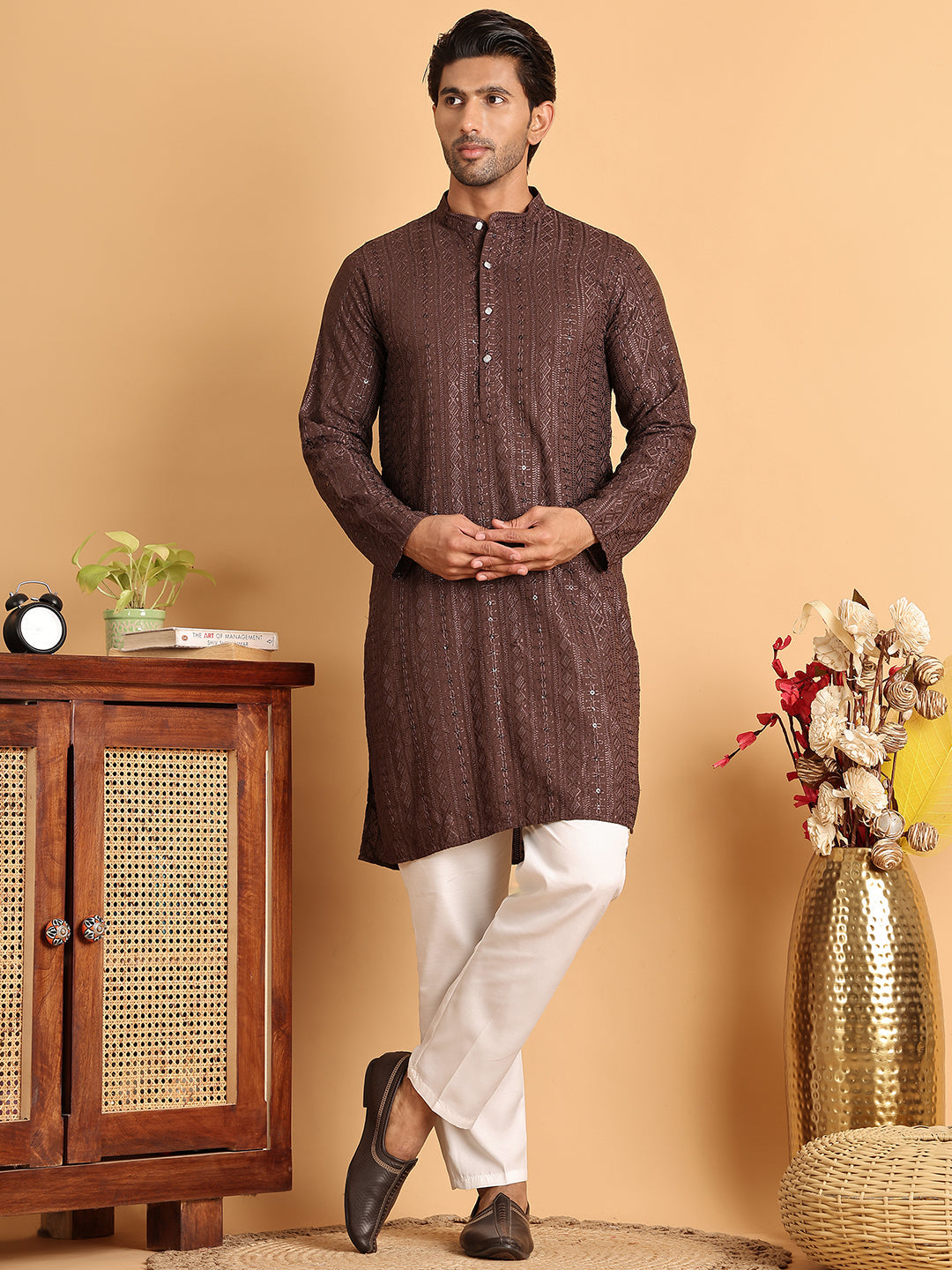 DesiQlo Men Embroidered Kurta Pyjama Set - Multicolor - JOKP_P_5118Cof