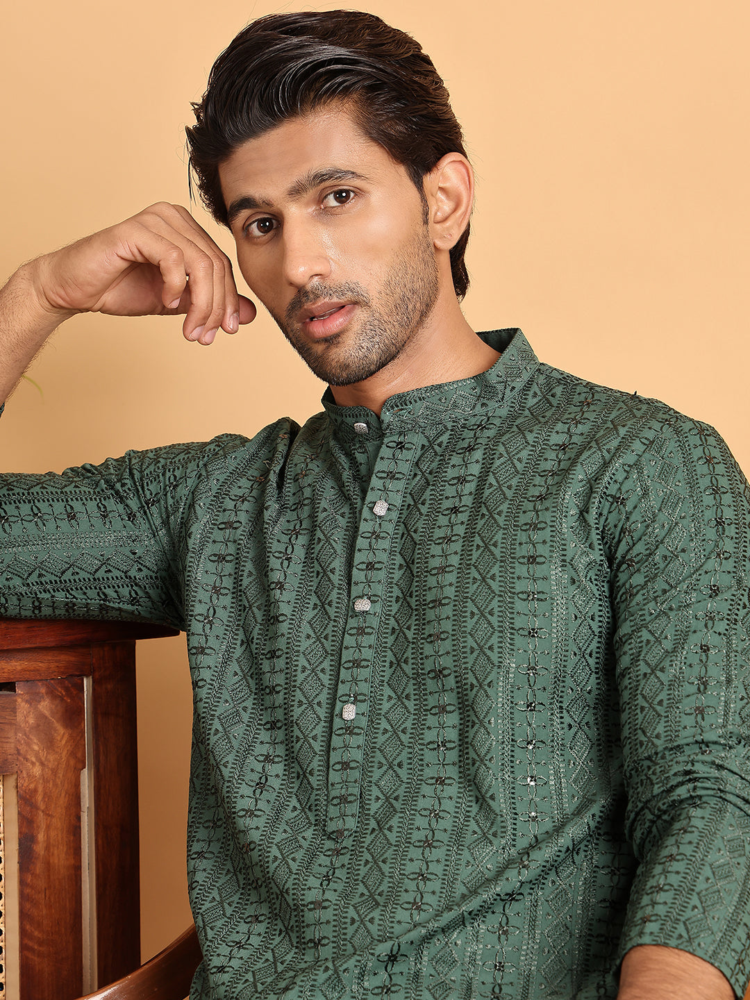 Embroidered Straight Kurta Set For Men ( JOKP P 5118Sea-Green ) [FF] [P-19]