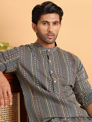 Embroidered Silk Blend Kurta Set For Men ( JOKP P 5119Grey ) [FF] [J-3]