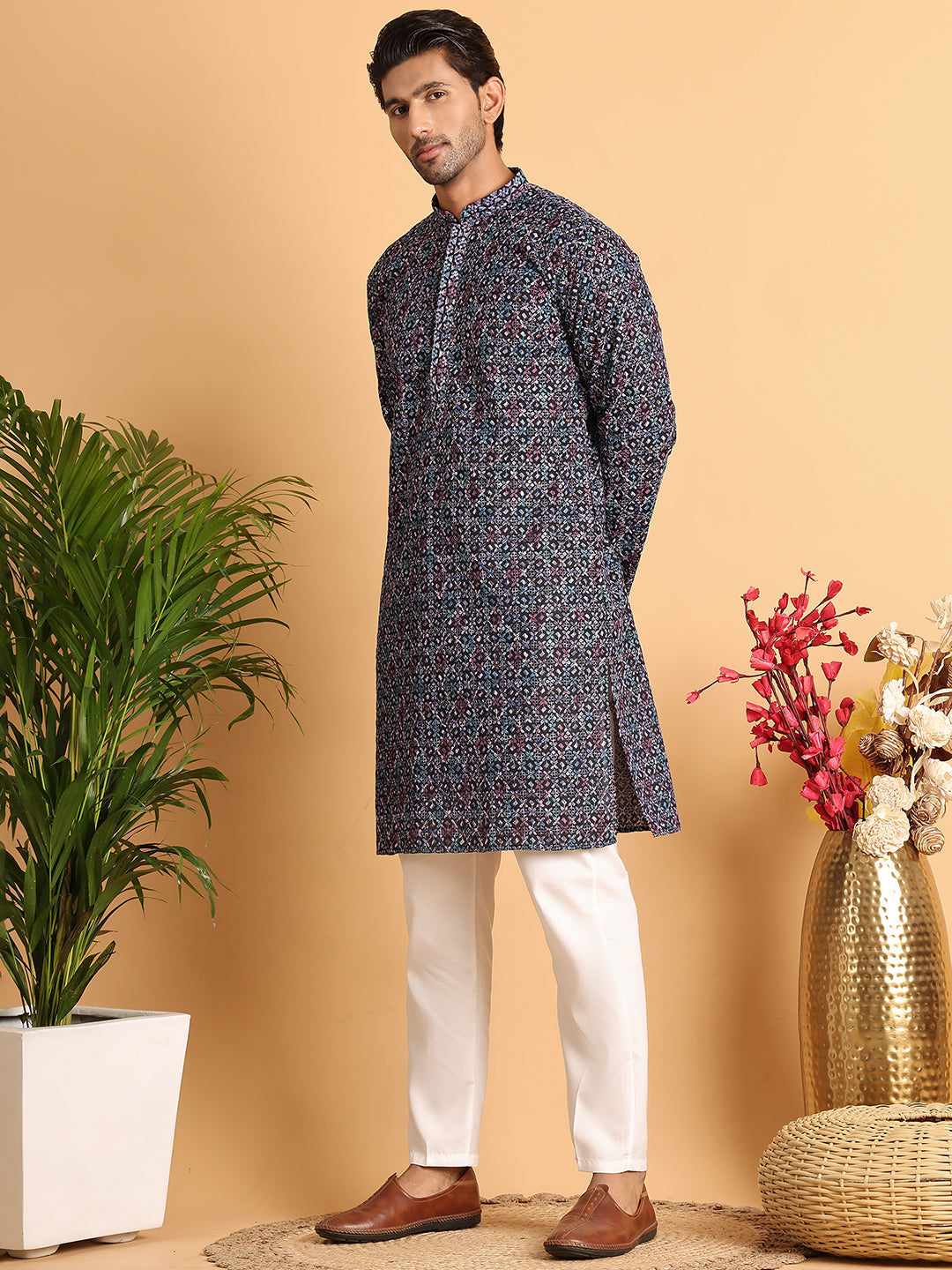 DesiQlo Men Embroidered Kurta Pyjama Set - Multicolor - JOKP_P_5121Mul