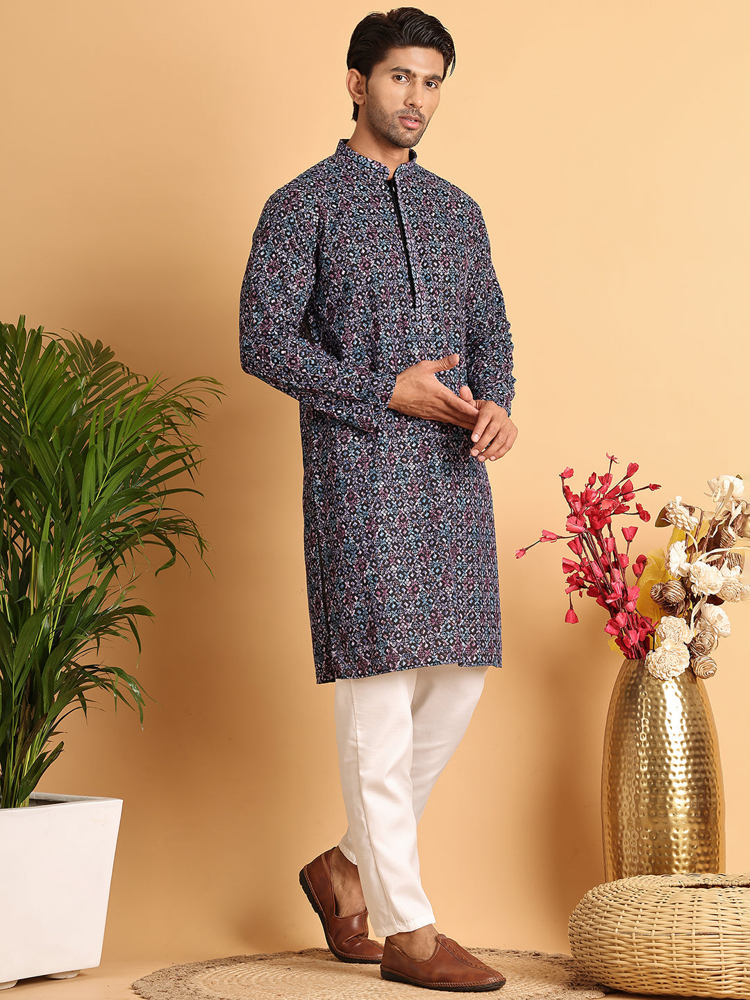 DesiQlo Men Embroidered Kurta Pyjama Set - Multicolor - JOKP_P_5121Mul