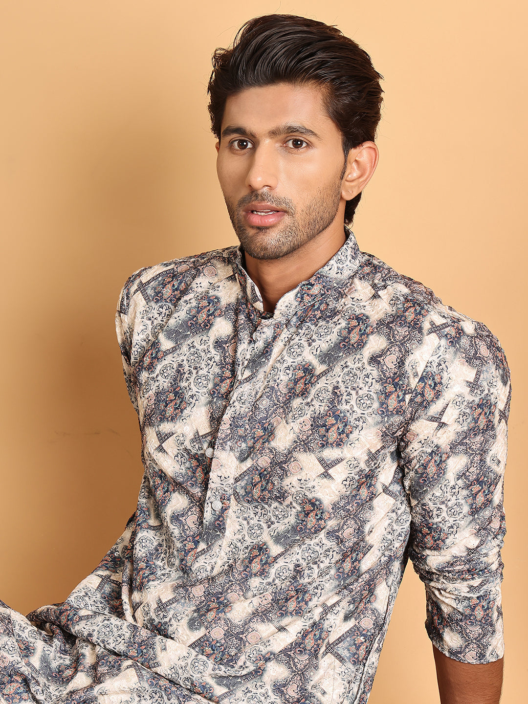 DesiQlo Men Embroidered Kurta Pyjama Set - Grey - JOKP_P_5123Grey_S