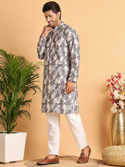 Chikankari Embroidered & Printed Kurta Set ( JOKP P 5123Grey ) [FF] [I-1-4]