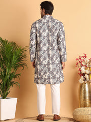 Chikankari Embroidered & Printed Kurta Set ( JOKP P 5123Grey ) [FF] [I-1-4]