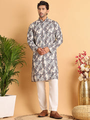Chikankari Embroidered & Printed Kurta Set ( JOKP P 5123Grey ) [FF] [I-1-4]