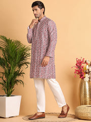 Embroidered & Printed Kurta Set For Men ( JOKP P 5124Maroon ) [FF] [K-4]