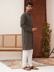 Embroidered Kurta Pyjama Set For Men ( JOKP P 5127Black ) [FF] [O-1-4]