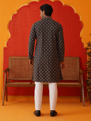 Embroidered Kurta Pyjama Set For Men ( JOKP P 5127Navy ) [FF] [O-1-4]