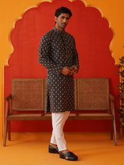 Embroidered Kurta Pyjama Set For Men ( JOKP P 5127Navy ) [FF] [O-1-4]