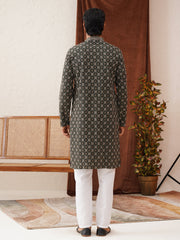 Embroidered Kurta Pyjama Set For Men ( JOKP P 5127Olive ) [FF] [O-1-4]
