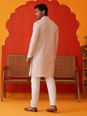 Sequins & Embroidered Kurta Pyjama Set For Men ( JOKP P 5128Pink ) [FF] [I-1-4 & H2-3]