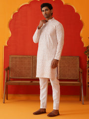 Sequins & Embroidered Kurta Pyjama Set For Men ( JOKP P 5128Pink ) [FF] [I-1-4 & H2-3]