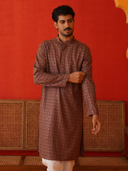 Embroidered Chikankari and Sequence Kurta Set For Men ( JOKP P 5131Rust ) [FF] [A-15 & B-11]