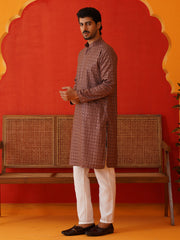 Embroidered Chikankari and Sequence Kurta Set For Men ( JOKP P 5131Rust ) [FF] [A-15 & B-11]