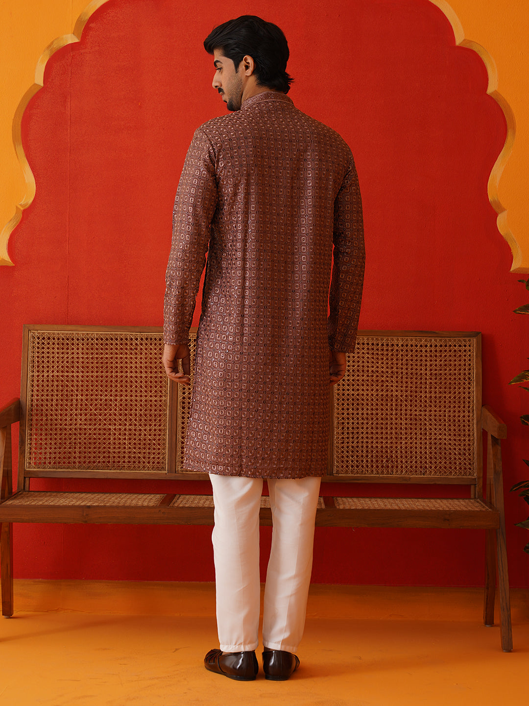 DesiQlo Men Embroidered Kurta Pyjama Set - Red - JOKP_P_5131Rust_S