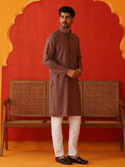Embroidered Chikankari and Sequence Kurta Set For Men ( JOKP P 5131Rust ) [FF] [A-15 & B-11]