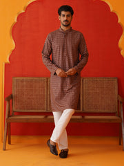 Embroidered Chikankari and Sequence Kurta Set For Men ( JOKP P 5131Rust ) [FF] [A-15 & B-11]