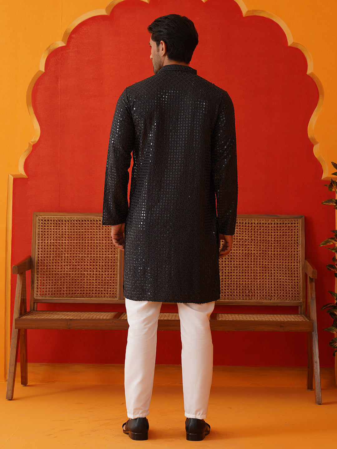 DesiQlo Men Embroidered Kurta Pyjama Set - Black - JOKP_P_5136Black_S