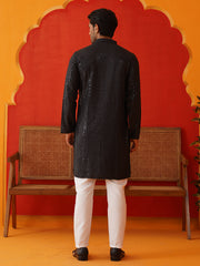 Men's Embroidered & Sequence Kurta Set ( JOKP P 5136Black ) [FF] [C-3]