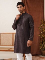 Men's Embroidered & Sequence Kurta Set ( JOKP P 5136Coffee ) [FF] [C-3]