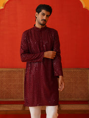 Men's Embroidered & Sequence Kurta Set ( JOKP P 5136Maroon ) [FF] [C-3]