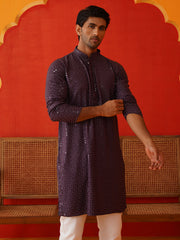 Men's Embroidered & Sequence Kurta Set ( JOKP P 5136Purple ) [FF] [C-3]