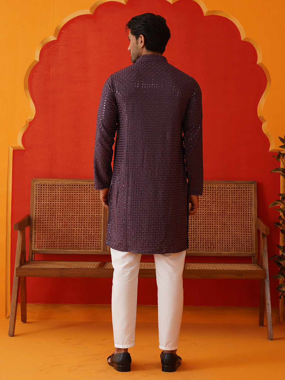DesiQlo Men Embroidered Kurta Pyjama Set - Purple - JOKP_P_5136Purple_