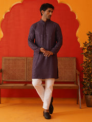 Men's Embroidered & Sequence Kurta Set ( JOKP P 5136Purple ) [FF] [C-3]