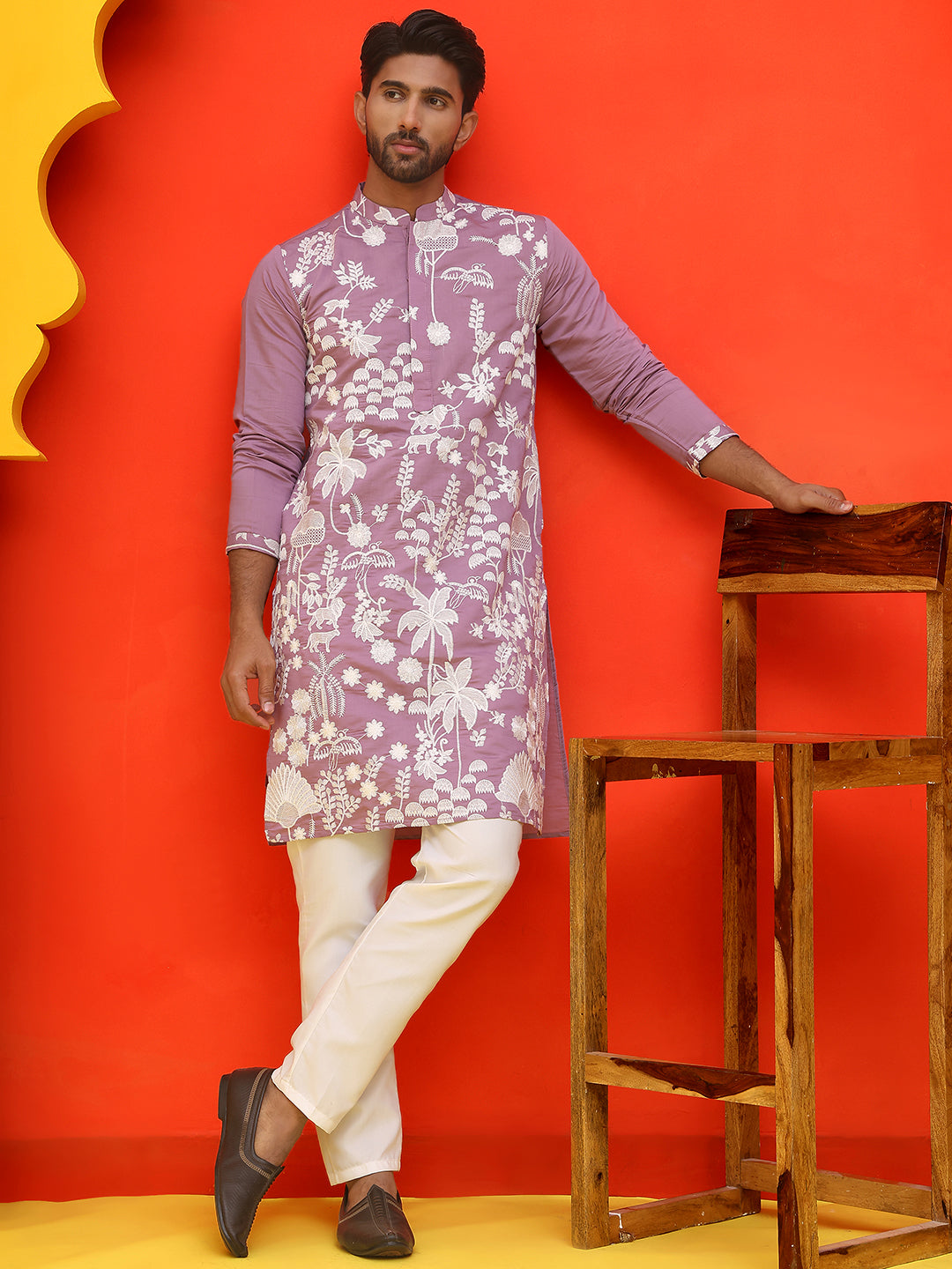 DesiQlo Men Embroidered Kurta Pyjama Set - Pink - JOKP_P_5137Magenta_S