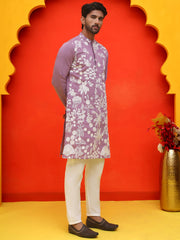 Embroidered Straight Kurta Pyjama Set ( JOKP P 5137 Magenta ) [FF] [F-11-12]