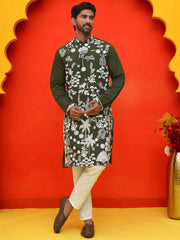 Embroidered Straight Kurta Pyjama Set ( JOKP P 5137 Olive ) [FF] [F-11-12]