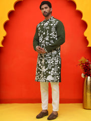 Embroidered Straight Kurta Pyjama Set ( JOKP P 5137 Olive ) [FF] [F-11-12]