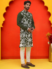 Embroidered Straight Kurta Pyjama Set ( JOKP P 5137 Olive ) [FF] [F-11-12]