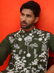 Embroidered Straight Kurtas ( KO 5137 Olive ) [FF] [F-11-12]