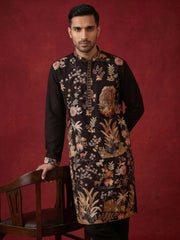 Floral Embroidered and Sequins Kurta Set ( JOKP B-P 5138Black )