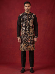 Floral Embroidered and Sequins Kurta Set ( JOKP B-P 5138Black )