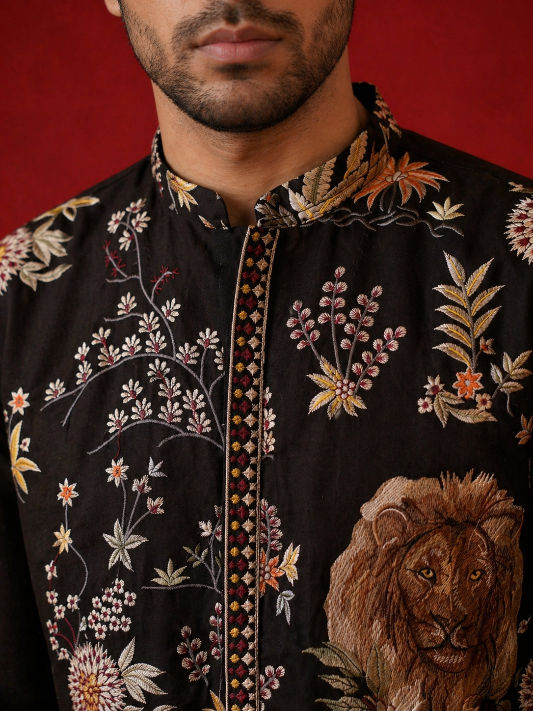 DesiQlo Men Embroidered Kurta Pyjama Set - Black - JOKP_B-P_5138Black_
