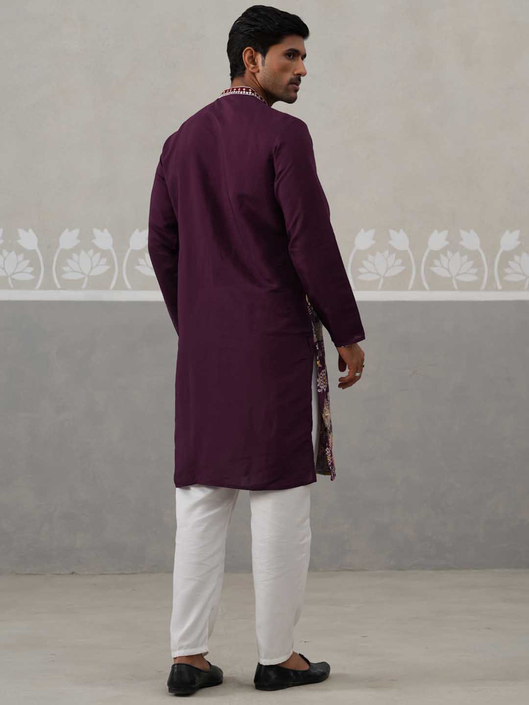 DesiQlo Men Embroidered Kurta Pyjama Set - Purple - JOKP_P_5138Purple_
