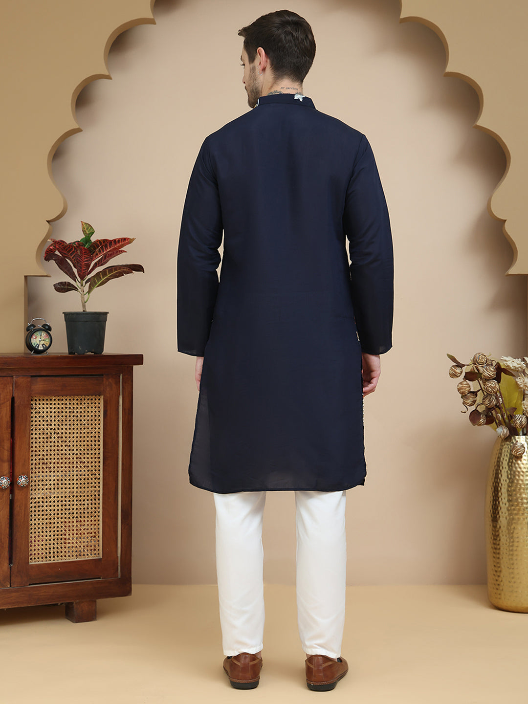 DesiQlo Men Embroidered Kurta Pyjama Set - Blue - JOKP_P_5140Navy_S