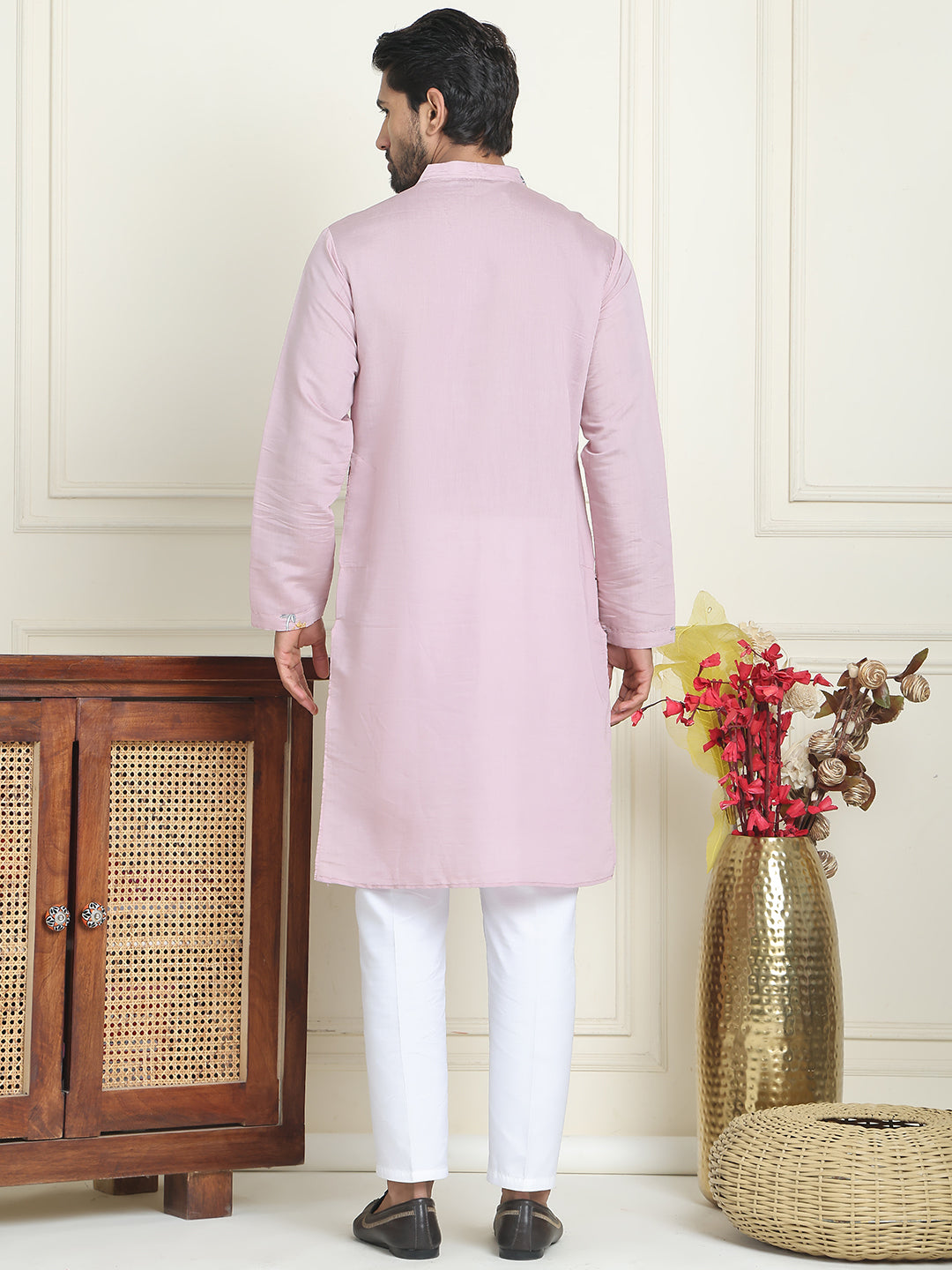 DesiQlo Men Embroidered Kurta Pyjama Set - Purple - JOK - JOKP_P_5140P