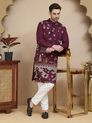 Floral Embroidered and Sequins Kurta Set ( JOKP P 5140 Wine ) [FF] [D-5-6 & C5-6]