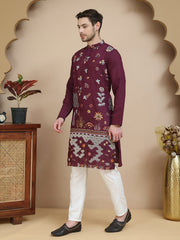 Floral Embroidered and Sequins Kurta Set ( JOKP P 5140 Wine ) [FF] [D-5-6 & C5-6]