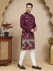 Floral Embroidered and Sequins Kurta Set ( JOKP P 5140 Wine ) [FF] [D-5-6 & C5-6]