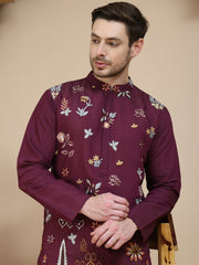 Floral Embroidered and Sequins Kurta Set ( JOKP P 5140 Wine ) [FF] [D-5-6 & C5-6]