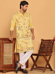 Floral Embroidered and Sequins Kurta Set ( JOKP P 5140 Yellow ) [FF] [D-5-6 & C5-6]
